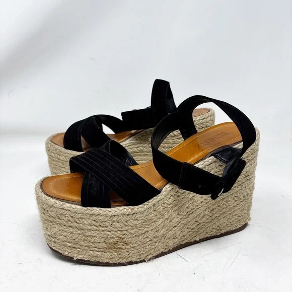 Schutz Black Suede Espadrille Platform Wedge Sandals Size 7.5 Natural Neutral - Picture 8 of 8